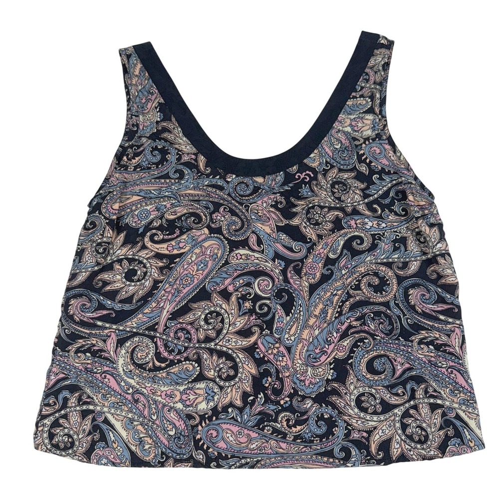 Diane Gilman Vintage Silk Tank Blouse Sleeveless Top Women Medium Black Paisley - Picture 2 of 8